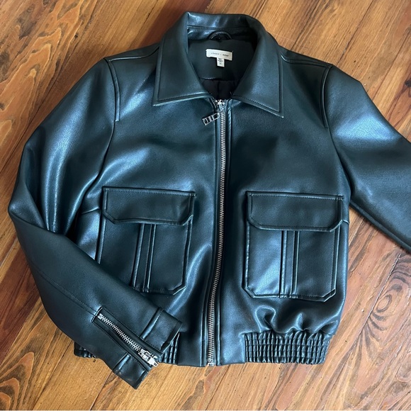 Urban Outfitters SilentNoise Faux Leather Bomber Jacket Black Moto Biker Edgy M - Picture 1 of 15